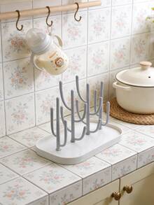 1pc Simple Round Disposable Cup Holder & Bottle Drying Rack With Tray, Large Capacity Bottle Drying Rack - Multicolor - View 9