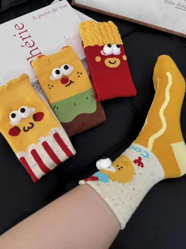 1/5 Doppelsocken für Frauen, Knöchelsocken - Süße & lustige Cartoon Socken - Japanischer Stil, lustige rutschfeste, schweißableitende, geruchshemmende, antibakterielle Ganzjahres-Volumensocken, verspielte & skurrile Socken, personalisierte Paar- & Freundschaftssocken, süße Cartoon 3D Großaugen Knöchelsocken