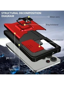 Compatible With IPhone 16 Pro Max/15 Pro Max/14 Pro Max/13 Pro Max/12 Pro Max/11 Pro Max/XS Max/7/8 Plus Phone Cases With Card Slot + 360° Rotating Stand, Military-Grade Drop Protection Phone Cases + Ring Holder Series, High-Quality Craftsmanship, Full Phone Case Set, Compatible With Samsung S25U/S22/23/24+, A04/A05/A14/A15/A24/A25/A34/A54S, Compatible With OPPO, VIVO, Redmi Note 11/12 Pro - Red - View 3