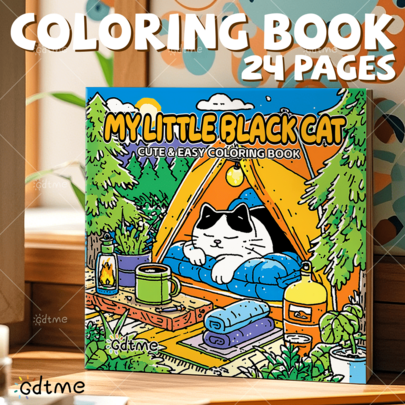 GDTME Ein süßes kleines schwarzes Katzenmalbuch, 24 Seiten, warmes und kräftiges Design zum entspannenden Ausmalen, um Stress abzubauen. Geeignet als Schulmaterial oder als Geschenk zum Valentinstag, Ostern und Frauentag. Toll für Familie und Freunde, kann als Büromaterial oder Raumdekoration verwendet werden.