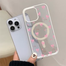 1 Stück, rosa Liebe Schmetterlingsknoten Muster, einfache stilvolle Handyhülle, magnetische Struktur, Unterstützung für drahtloses Laden von  11/12/13/14/15/17/Air/Pro/Plus/Pro Max und Galaxy S22/S223/S84/S25/Ultra/FE/EDGE Modelle. Geeignet für Geschenke an Freunde, Valentinstagsgeschenke. - Verschiedenfarbig - Übersicht 7