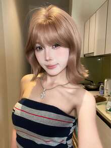 alicegarden 1 Tóc giả tổng hợp chịu nhiệt, tóc giả ngắn màu xám có mái, dài 3,6 mét, làm từ sợi tổng hợp, thích hợp sử dụng hàng ngày, tóc giả mô phỏng tự nhiên. - màu nâu - Xem 2