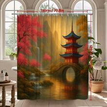 Elegant Pink And Blue Asian Inspired Shower Curtain Home Decor - White - View 6