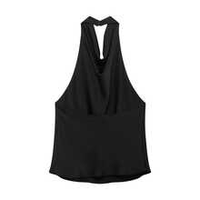 Seelio Summer New Women's Fashion Satin Texture Elegant Halter Neck Top Black - Black - View 7