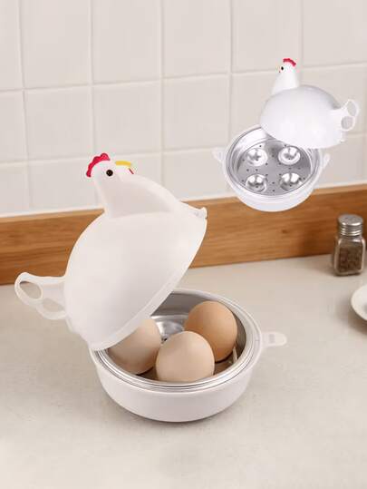 1Pc Chicken Shaped Microwave Egg Cooker, Plastic Boiler Steamer With 4 Egg Capacity, Fast Egg Cooker, Hard And Soft Boiled Egg Machine, Food Mini Egg Poaching Container