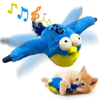 1pc Random Color Cat Toy, Realistic & Vivid Flying Bird Toy With Cat And Feathers, Hanging On Elastic Rope, Automatic Bird Chirping Sound, Plush Pet Toy For Indoor Cat Play