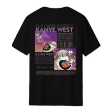 Kanyes Wests Graduation Bear Double Sided Printed Short Sleeved Men's And Women's Fashionable Hip-Hop Cool Sportswear Men's And Women's T-Shirt Top Summer Men's Clothing - 黑色 - 查看 5