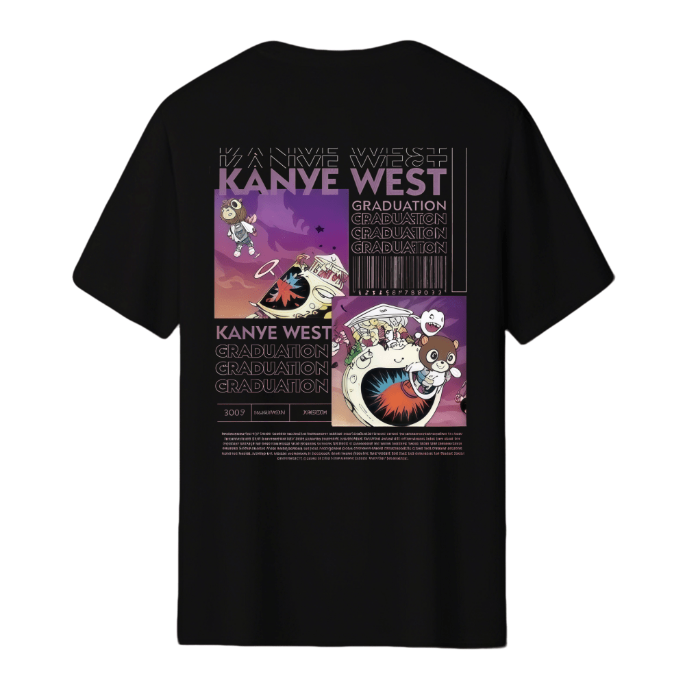 Kanyes Wests Graduation Bear Double Sided Printed Short Sleeved Men's And Women's Fashionable Hip-Hop Cool Sportswear Men's And Women's T-Shirt Top Summer Men's Clothing - 黑色 - 查看 5