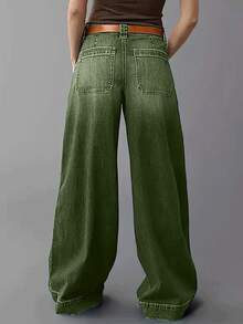 Wide Leg Stretch Jeans - Comfortable, Soft, And Breathable For Casual Wear Denim Womenswear - màu xanh lá - Xem 3