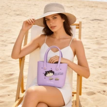 Miniso Disney Cartoon Lucifer Lunch Box Tote Bag, Cute Handbag, Large Capacity Beach Mesh Bag, Storage Pouch - Purple - View 2