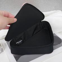 Prada BEAUTY Triangle Cosmetic Case, Makeup Bag, Pink Smooth Material With Black Trim And Black Zipper, Travel Makeup Pouch - Black and Pink - View 3
