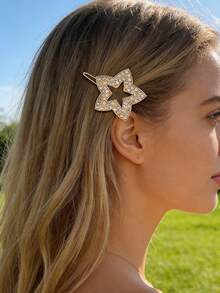 1pc Elegant Minimalist Versatile Hair Clips With Rhinestones, Heart, Star, Moon, Flower, Butterfly Metal Clips - Multicolor - View 1