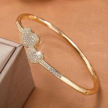 1件装18K镀金铜手链，镶嵌锆石，简约设计，高端日常女士饰品 - 愛心 - 查看 6