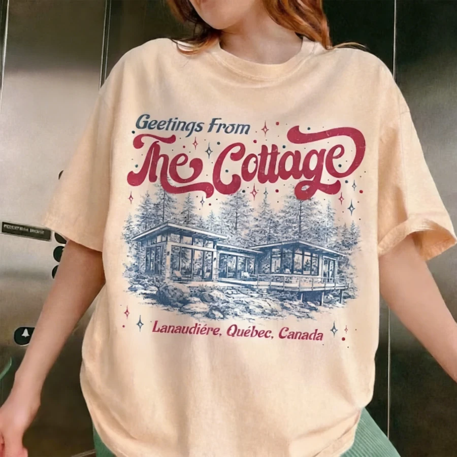 Heated Rivalry Coming To The Cottage T-Shirt, Hockey Romance Book Movie Fans Tee - Apricot - View 1