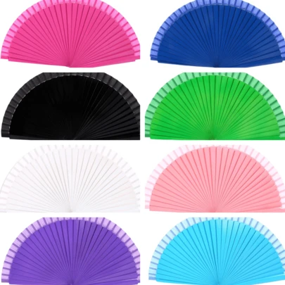 5 składanych wentylatorów ręcznych na imprezy i letnie ochłodzenie, klasyczne, jednokolorowe, składane wentylatory materiałowe w jasnych kolorach, odpowiednie dla gości, na festiwale i do codziennego użytku.