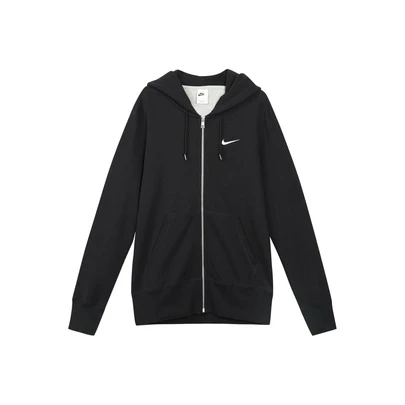  Nike 純色口袋開襟拉鍊連帽衛衣 男款 黑色