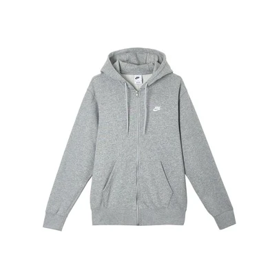  Nike Club 拉鍊開襟衫法式長袖連帽外套衛衣 男款 灰色