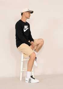 Nike Crew Neck Solid Color Warm Long-Sleeve Sweatshirt For Men, Black - Black - View 9