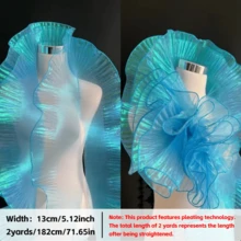 2 Tamaños de Tela de Gasa Degradada de Sirena con Volante, Plisado 3D de Organza | Encaje Grande Recorte de Tela | Dobladillo de Falda DIY/Envolver Ramo/Decoración Floral DIY/Tocado/Recorte de Vestido de Noche | Tela de Vestuario de Escenario - azul real - Ver 13