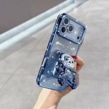 Bling Gradient Glitter Rhinestone Cartoon Candy Liquid Bead Bear Foldable Stand Phone Case Compatible With IPhone 17 16e 15 14 13 12 Pro Max 14 15 Plus 11, Galaxy A05 A05S A06 A07 A17 A12 A13 A14 A15 A25 A33 A35 A52 A53 A54 A55, S23 S24 S25, EDGE, Mate 50 60, X9a X9b, Magic 5 Lite 6 Lite, S23 S24 S25 - Blue - View 4
