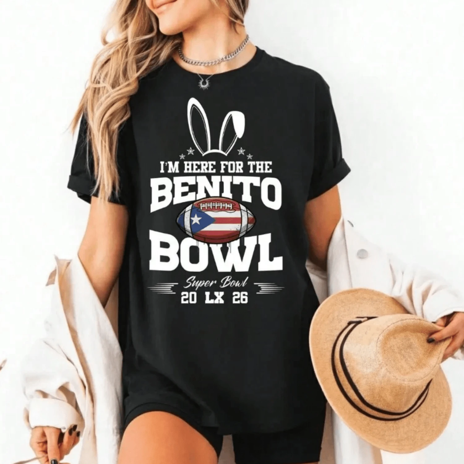 Benito Bowll 2026 Shirt, Bad Game Day Bunny Shirt, Halftime Super Bowll LX Team Benito Bowll Football Shirt - Black - View 1