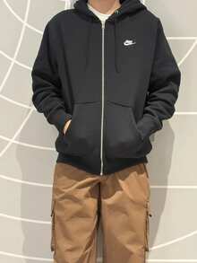 Áo khoác cardigan dài tay có mũ, khóa kéo, kiểu Pháp, Nike Club dành cho nam, màu đen. - màu đen - Xem 9