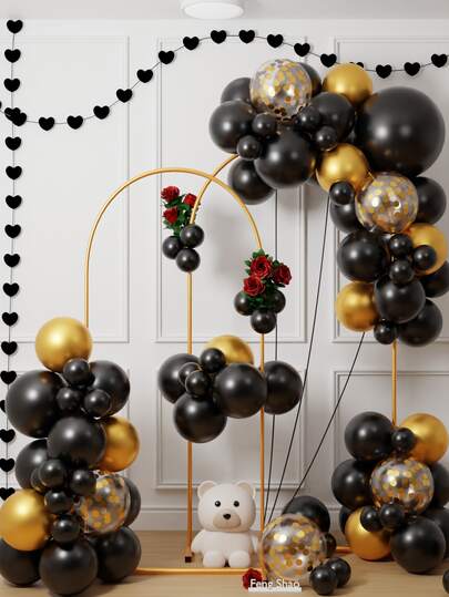 146pcs/Set Black And Gold Balloon Garland Arch Kit With Stand, Black Metal Gold Thick Latex Balloons Confetti Gold Balloons With Metal Gold Arch Stand For Birthday Wedding Anniversary New Year Class Of 2026 Graduation Retirement Shower Gender Reveal Bachelor Party Decorations