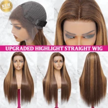 Straight 13x4 HD Lace Front Human Blended Hair Wig For Women - 200 Density Glueless Pre Plucked Natural Hairline Realistic Daily Wear Wig Lace Frontal Straight Human Blended Hair Wigs For Women Glueless Wigs Human Blended Hair 4/27 Color - SP4/27 - View 3