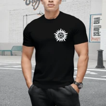 2026 New Supernaturals Printed Short Sleeved T-Shirt For Men And Women, Casual Fashion, Harajuku Hip-Hop, Y2K Short Sleeved Pullover, Summer Pure Cotton T-Shirt, Sports Shirt - 黑色 - 查看 4
