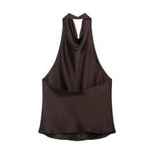 Seelio 夏季新款女士时尚缎面质感优雅吊带上衣 - 棕色 - 查看 5