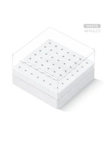 49孔方形美甲钻头收纳展示盒，防尘美甲工具整理盒，孔位整齐，有白色、粉色和蓝色三种颜色可选，适用于专业美甲用品收纳。 - 彩色 - 查看 8