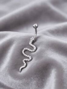 1pc Fashionable Sexy Snake Belly Button Ring, Stainless Steel Cubic Zirconia Jewelry, Suitable For Women's Daily Wear - Multicolor - View 7