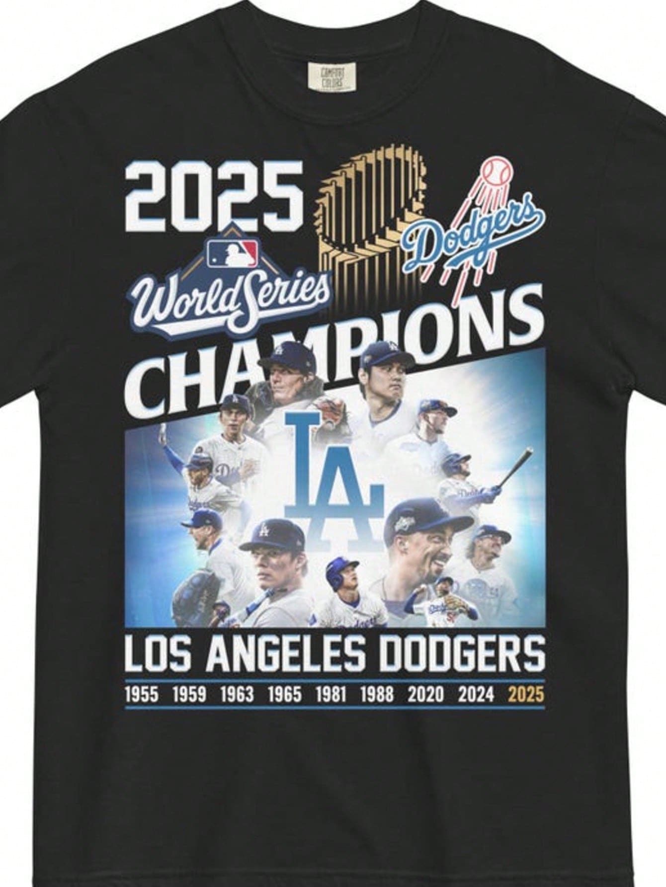 Los Angeles Dodgers Champions Tee _ 2025 Vintage Style Graphic - Black - View 1