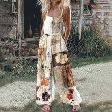 (Free Shipping!!!) 2026 Women's New Arrival Beige & Earth Tone Floral Embroidered Patchwork Spaghetti Strap Wide Leg Elastic Waist Bohemian Rustic Vintage Casual Jumpsuit;Mother's Day Gifit - 黃色 - 查看 3