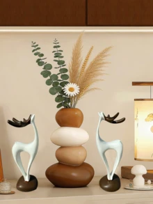 3件套树脂石花瓶，花瓶不可盛水，仅用于插放装饰性人造花，造型为幸运鹿和圣诞驯鹿，适用于客厅、餐厅、电视柜桌面装饰，可作为乔迁礼物，无需电源，也可用于家居装饰、圣诞节装饰、情人节房间装饰。 - 彩色 - 查看 14