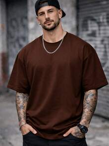 Oversized 100% Cotton Street Style T-Shirt - Plain - Rust Brown - View 2