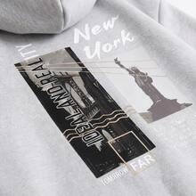 Sudadera con capucha para mujer, elegante top de poliéster de manga larga, sudadera de mujer versátil e informal, forro polar, estampado de Nueva York, hombros caídos, tela suave, cómoda y transpirable, ropa de calle de moda para todos los días, ideal para otoño e invierno. - Gris - Ver 7