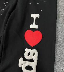 Sp5der I Heart SP5 Souvenir Hoodie Black And Matching Sweatpants Set | Premium Heavyweight Layering Outerwear |Unisex For Both Men And Women | Perfect Streetwear Set | Loungewear And Daily Casual Wear Set - Quần đen - Xem 5