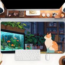 Tấm lót chuột hình mèo dễ thương, thiết kế nghệ thuật, thảm lót bàn làm việc thẩm mỹ, phụ kiện bàn làm việc văn phòng với đường viền may chắc chắn, chống trượt, cỡ XXL, đế cao su, tấm lót bàn phím 35.4x15.7 inch, tấm lót bàn làm việc thể thao điện tử cho văn phòng tại nhà, đồ dùng văn phòng, trang trí văn phòng. - Hình vuông - Xem 2