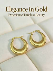 女士粗款金圈耳环 14k镀金不锈钢厚圈耳环 精致可爱低过敏耳环 简约首饰 - 彩色 - 查看 4