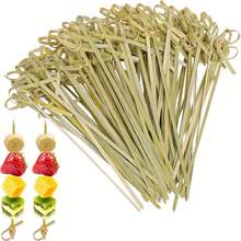 200/100pcs Bamboo Cocktail Picks With Loop, Suitable For Appetizers, Cocktails, BBQ Snacks, Club Sandwiches, Holiday Birthday Wedding Party Gifts - Multicolor - View 11