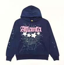 Sp5der Atlanta Printed Hoodie | Authentic Soft Fleece Premium Heavyweight Outerwear| Unisex For Both Men And Women | Casual Daily Layering Streetwear Outerwear - Màu xanh hải quân - Xem 8
