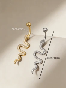 1pc Fashionable Sexy Snake Belly Button Ring, Stainless Steel Cubic Zirconia Jewelry, Suitable For Women's Daily Wear - Multicolor - View 2