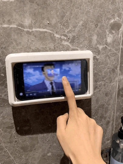 1PC Shower Phone Holder Waterproof Anti Fogno Punching Required 360 Degree Rotating Touchable Shower Phone Holder Shell Installation, Suitable For Bathroom Kitchen Walls, Compatible With IPhone 14 13 12 11 Pro Max XS XR Up To 6.8 Inches Bathroom Accessories Bathroom Tools