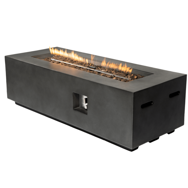 Outdoor Rectangle Propane Fire Pit Table 60inch, 60,000 BTU Concrete Fire Table With Waterproof Cover, Auto-Ignition, Lava Rocks,