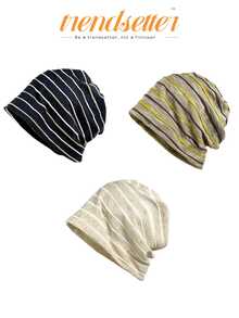 1顶条纹宽松针织帽，休闲简约风格，轻盈透气设计，多种颜色可选，均码，适合大多数女性和青少年，适合日常佩戴、街头穿搭、旅行和通勤，四季皆宜的时尚头饰。 - A - 查看 7