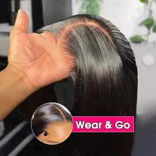 32" Black Long Straight Glueless 4x4 Pre Cut Lace Front Closure Wig Short Bob Straight Hair No Glue Needed Ready To Go Heat Resistant Fiber Mixed Human Blended Hair Wig With Baby Hair 180% Density For Women - Natural & Black - View 1