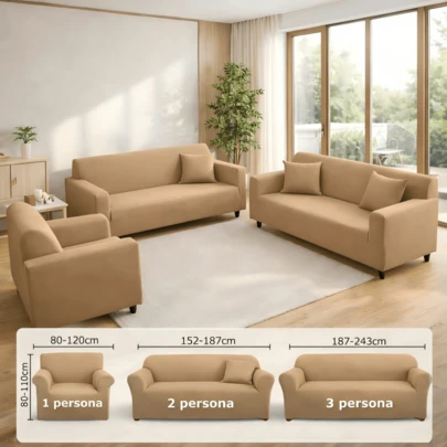 AMOROSA 6 Piezas Funda de Sofá Universal Elástica con Falda | Incluye 1 2 y 3 Plazas + Fundas de Cojín | Tela de Seda de Leche Suave y Fresca | Antideslizante No Se Mueve | Lavable a Máquina | Protección Contra Manchas | Ideal para Sala Hogar Hotel y Mascotas