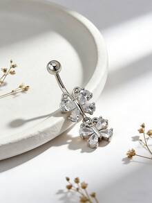 1pc Cute Luxury Zirconia Butterfly Navel Ring, Women's Body Piercing Jewelry, Suitable For Daily Wear, Beach, Party - Butterfly - View 2