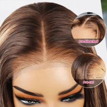 13x6/13x4 高清透明前额真人发混纺直发假发 34 英寸 - 200% 高密度预修剪无胶无缝假发,女士 SP4/27 直发前额网状假发,无需胶水即可佩戴 - SP4/27 - 查看 4